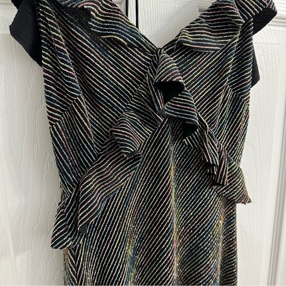 Jill Jill Stuart Dress Metallic Striped Ruffle Gown Formal Prom 0 Extra Small - Picture 5 of 8